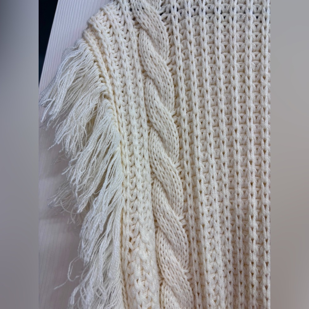 SAGE THE LABEL Fringed Cable-Knit Turtleneck Sweater in Ivory/Cream - Picture 4 of 16